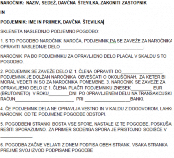 Primer podjemne pogodbe - podobno sestavimo tudi avtorsko