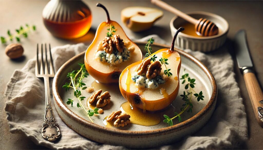 Recept: Pečene hruške z modrim sirom, orehi in medom - sladica, ki združuje eleganco in preprostost 
