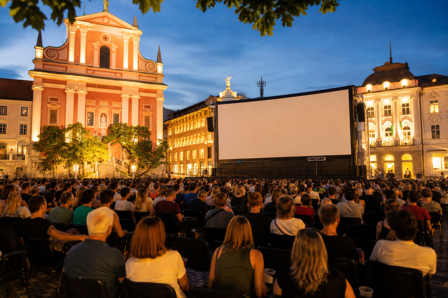 Večerni kino na prostem na Kongresnem trgu v Ljubljani.