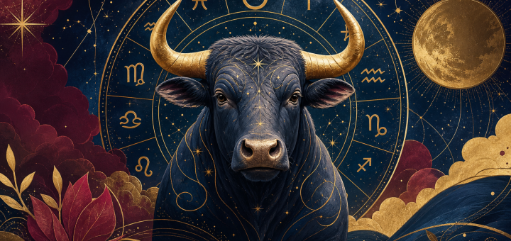 Zodiakalni krog z motivom bika kot igriv simbol trme.