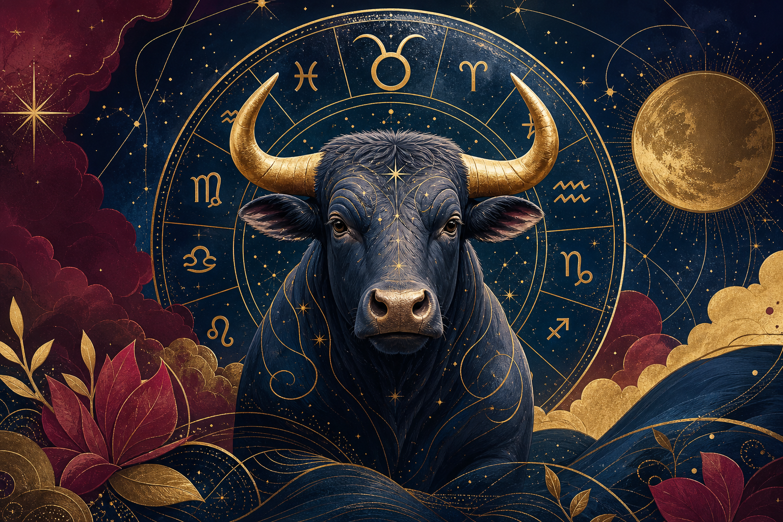 Zodiakalni krog z motivom bika kot igriv simbol trme.