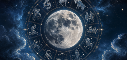 Luna v središču simbolnega kroga dvanajstih znamenj zodiaka