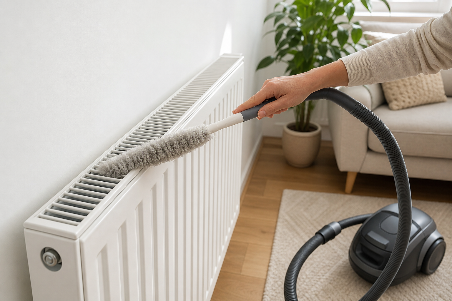 Čiščenje radiatorja z dolgo mehko krtačo
